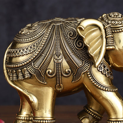 Brass Superfine Intricately Carved Elephant Statue - 6.5"