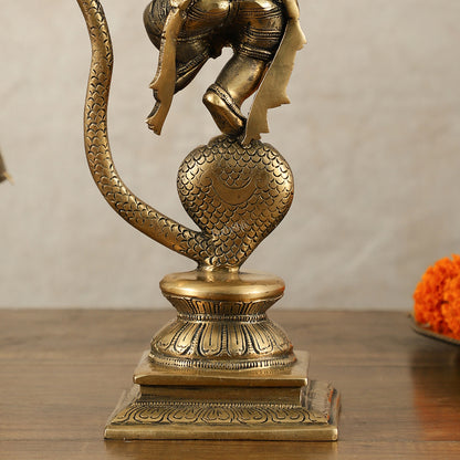 Brass Ganesha Dancing on Vasuki Naag Sculpture – 11.5 Inch