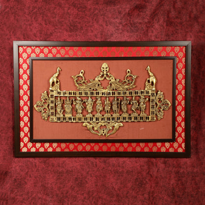 Pure Brass Dashavatar Wall Hanging on Wooden Frame with Premium Fabric | 21.5 Inch Height