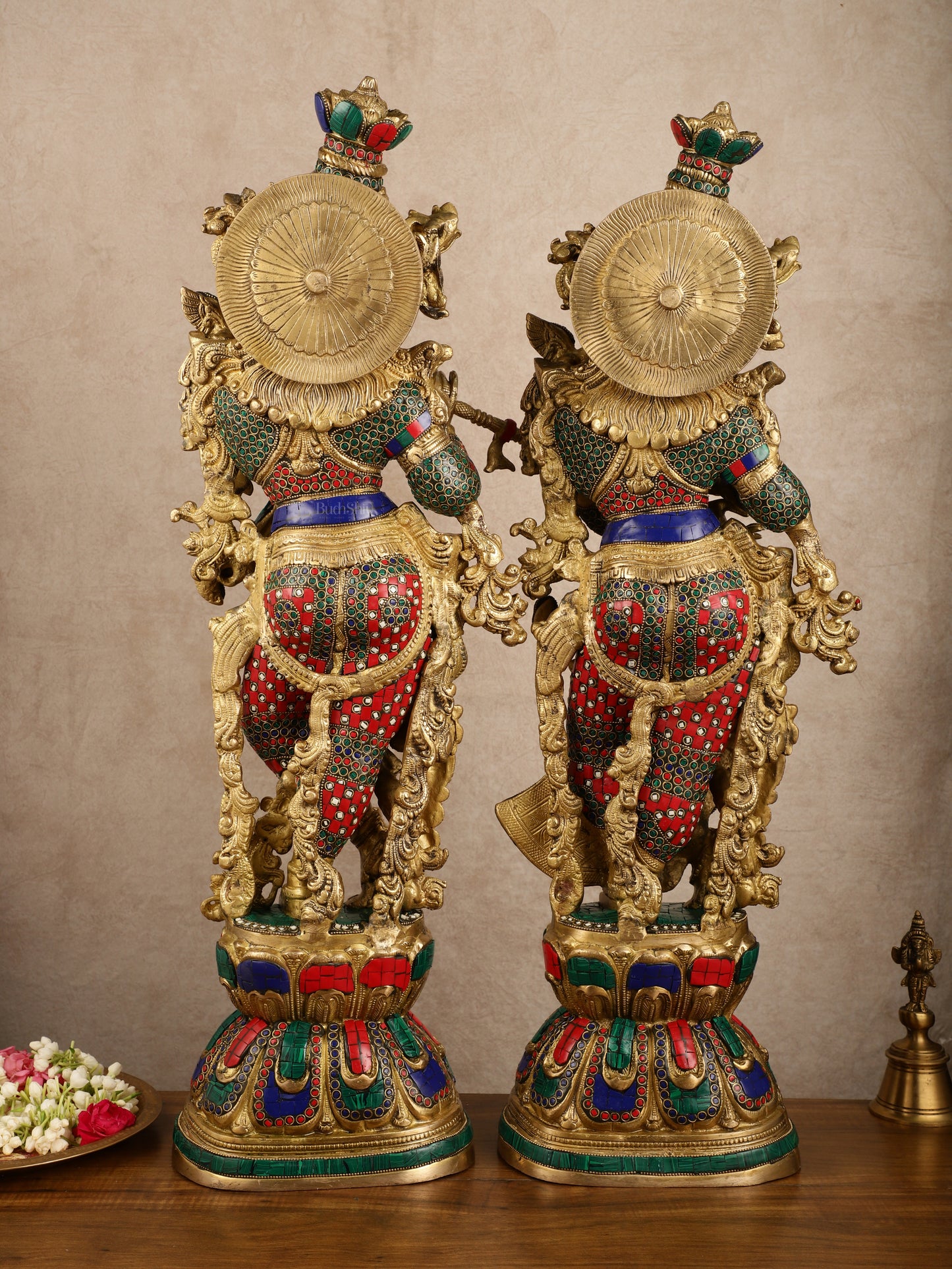 Pure Brass Radha Krishna with Stonework Meenakari | 30x11x6 Inches