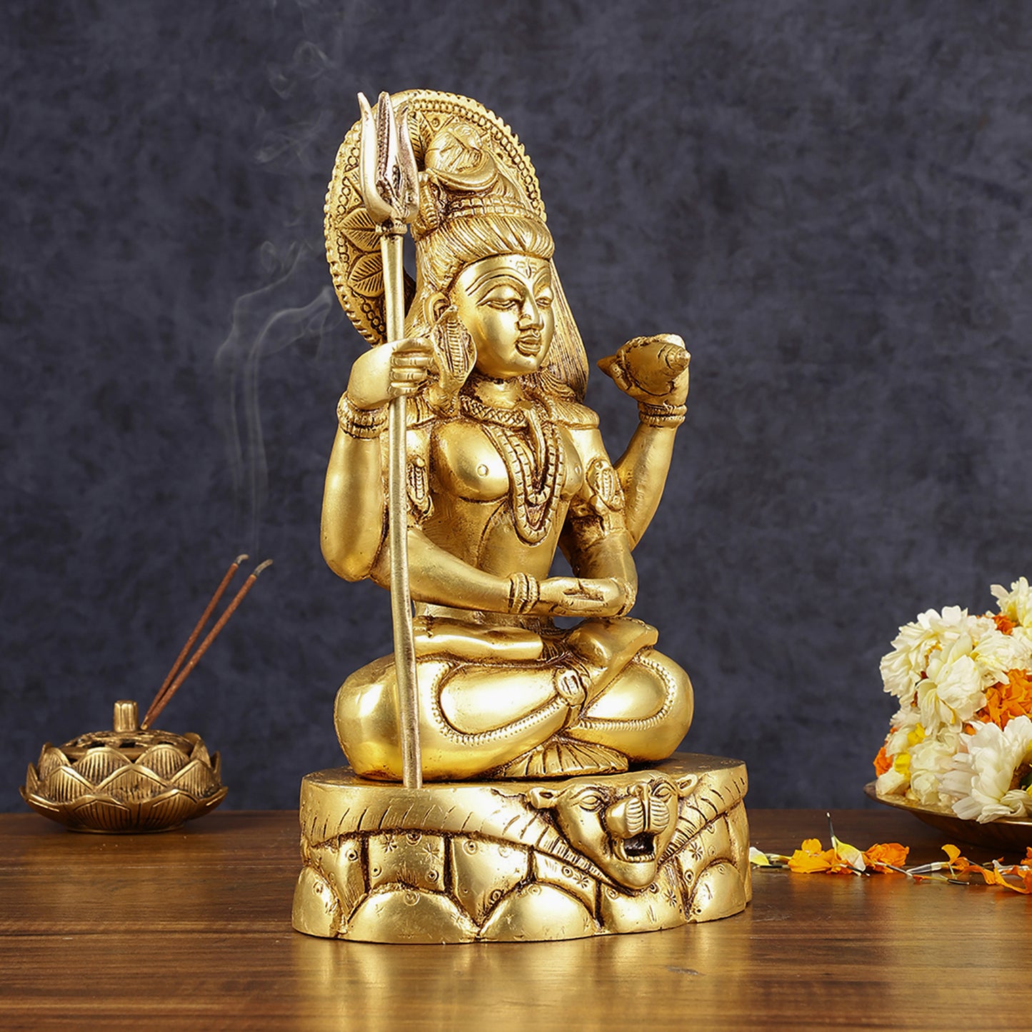 Handcrafted Pure Brass Narasimha Lakshmi Statue - 8 inch