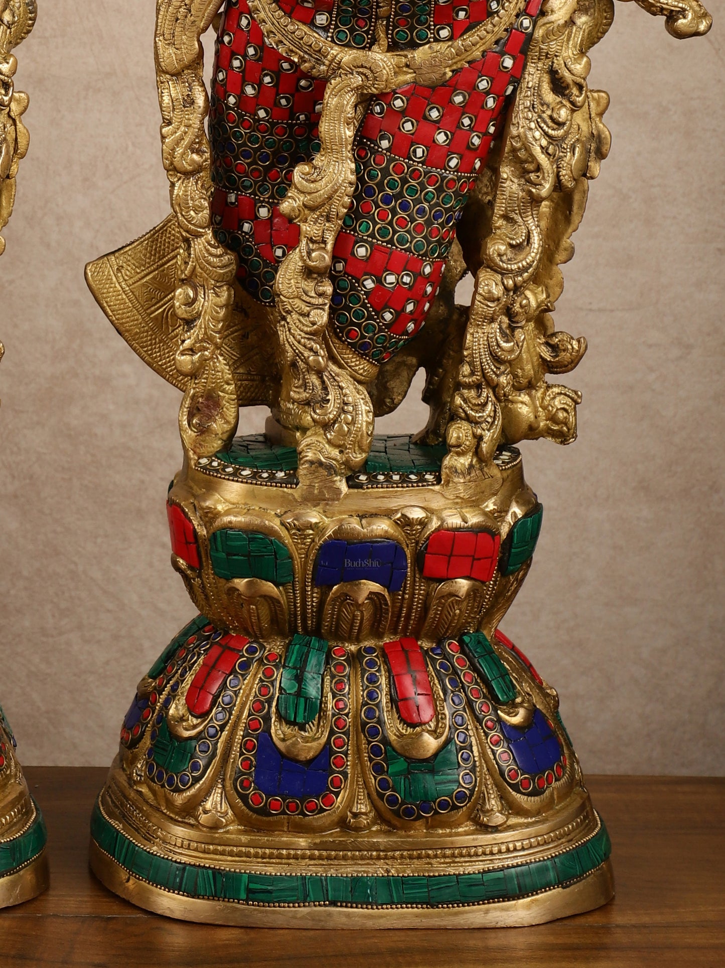 Pure Brass Radha Krishna with Stonework Meenakari | 30x11x6 Inches