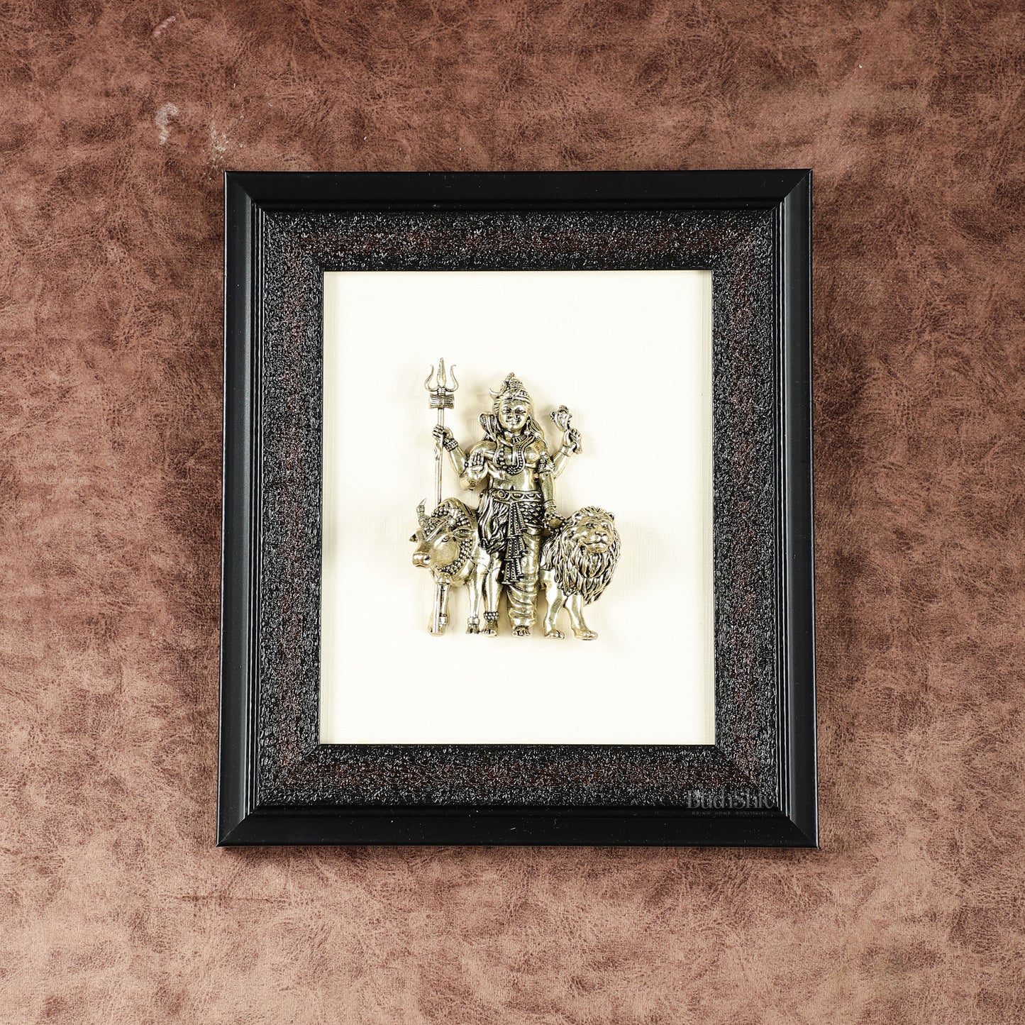 Pure Brass Superfine Ardhanarishwara Hanging on Wooden Frame - 9.5 Inch