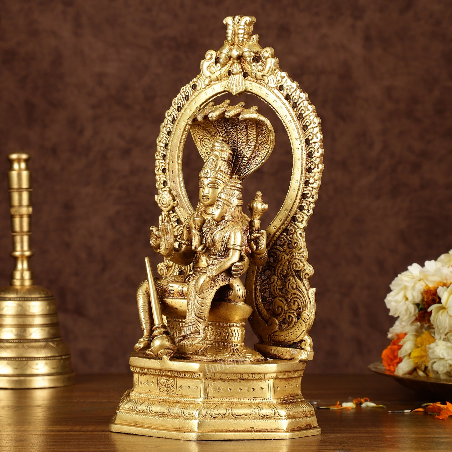 Pure Brass Vishnu Lakshmi Seated on Sheshanaaga Idol 10 inch