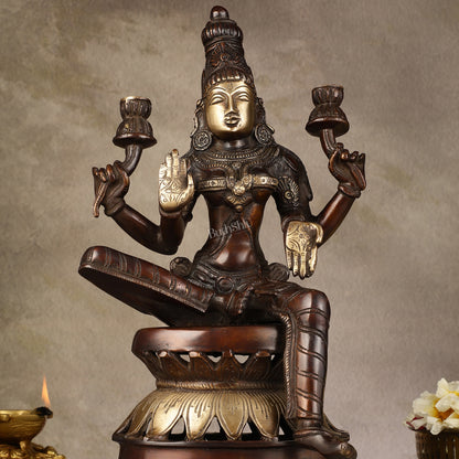 Lakshmi Brass Statue 12 inch antique brown