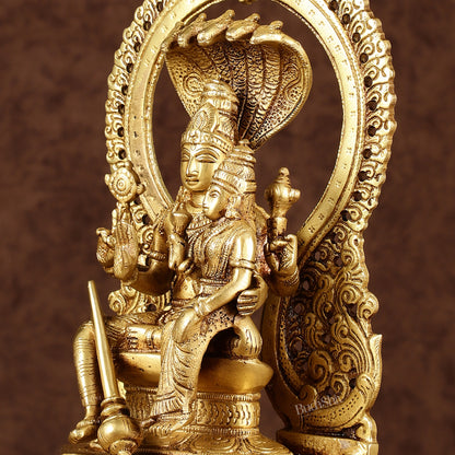 Pure Brass Vishnu Lakshmi Seated on Sheshanaaga Idol 10 inch