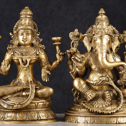 Finely Crafted Pure Brass Ganesh Lakshmi Idol Set 10"