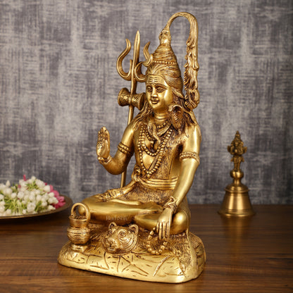 Pure Brass Highly Detailed Lord Shiva Statue | 14 Inch