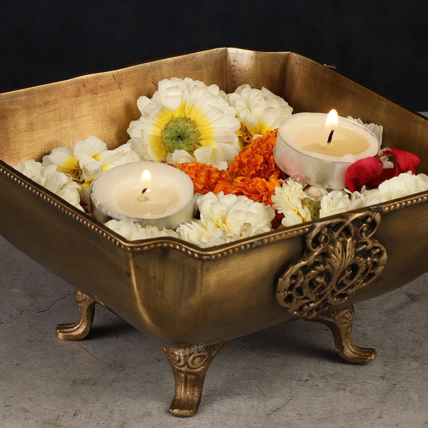 Pure Brass Square Shape Urli Multipurpose Bowl - Elegant and Versatile Decor