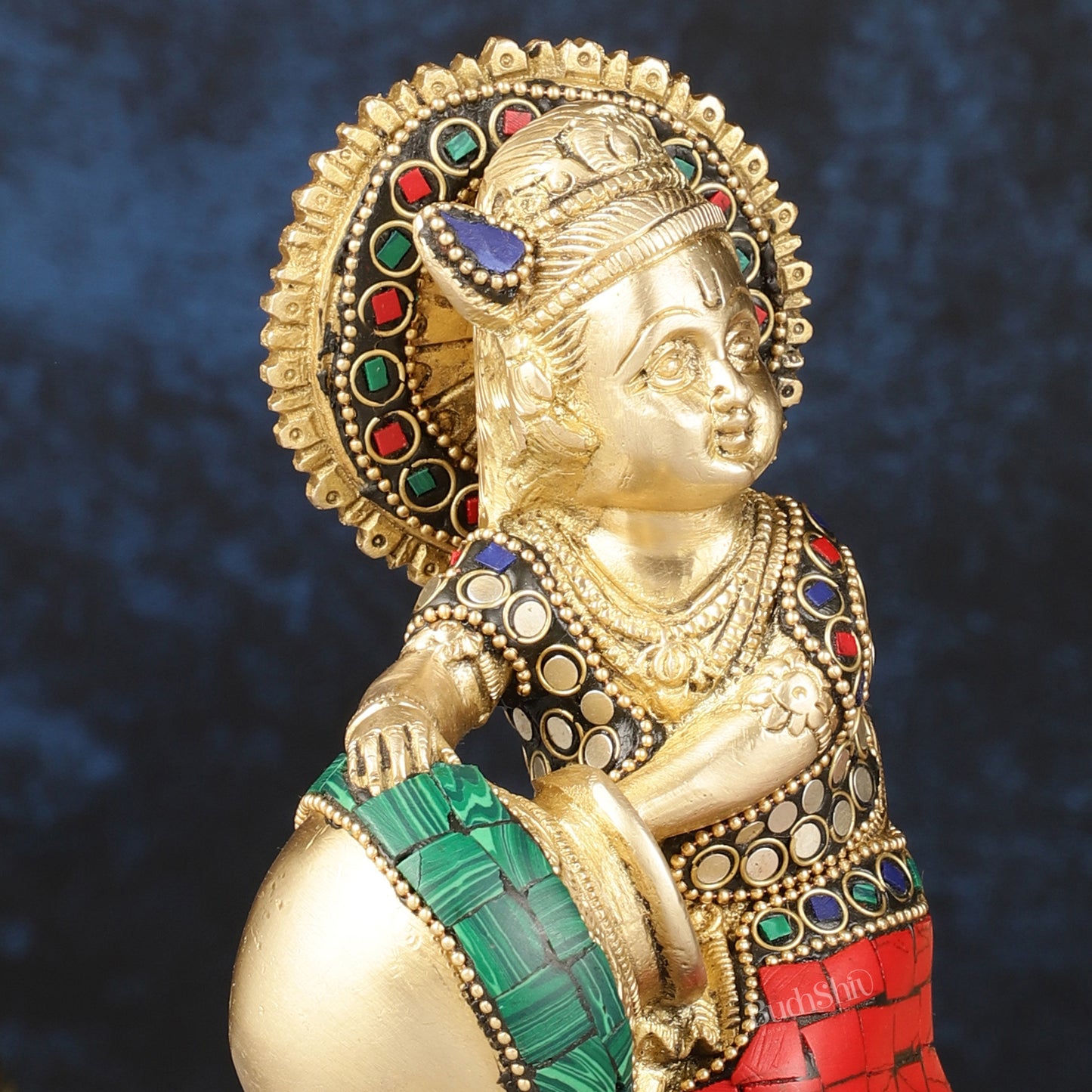 Pure Brass Makhan Chor Bal Gopal Krishna Idol Multicolour 6"