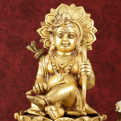 Pure Brass Ram Lalla Seated on Lotus Idol - 9" matte gold