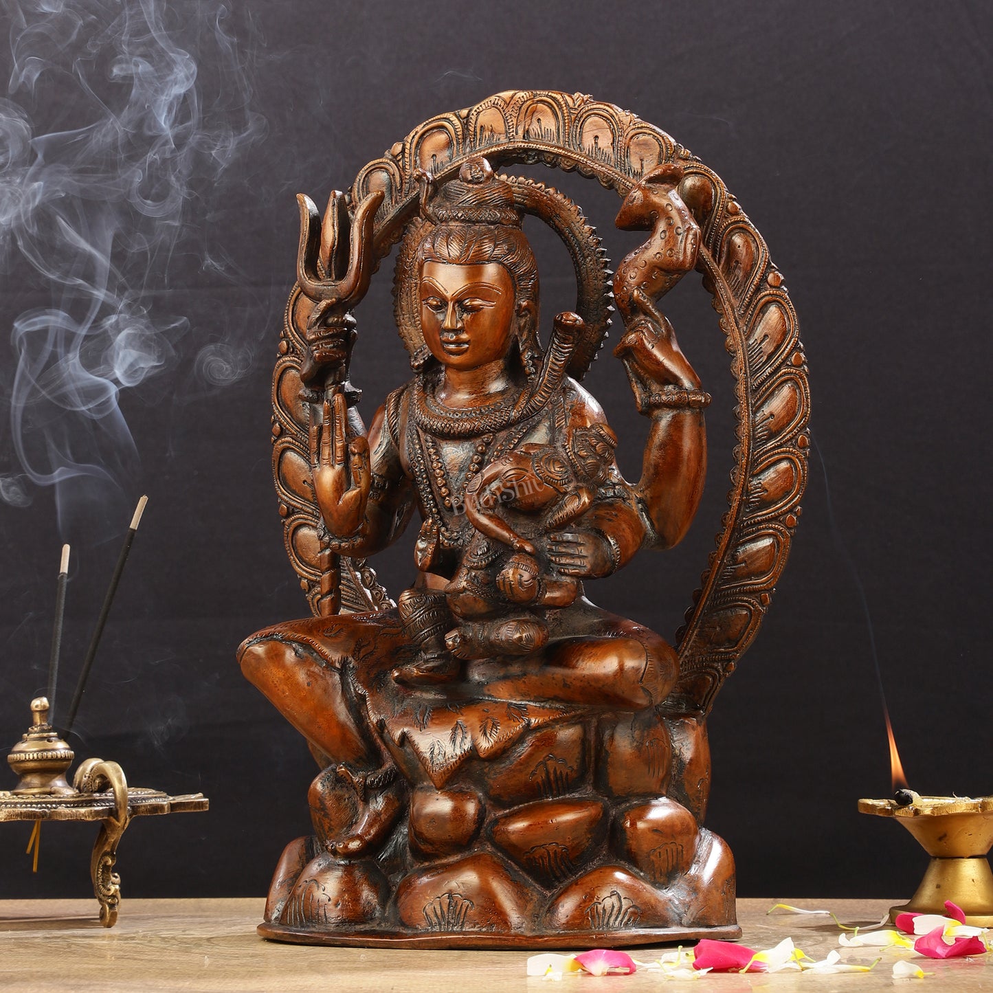 Pure Brass Lord Ganesha Seated on Lord Shiva's Lap Statue - 12-Inch