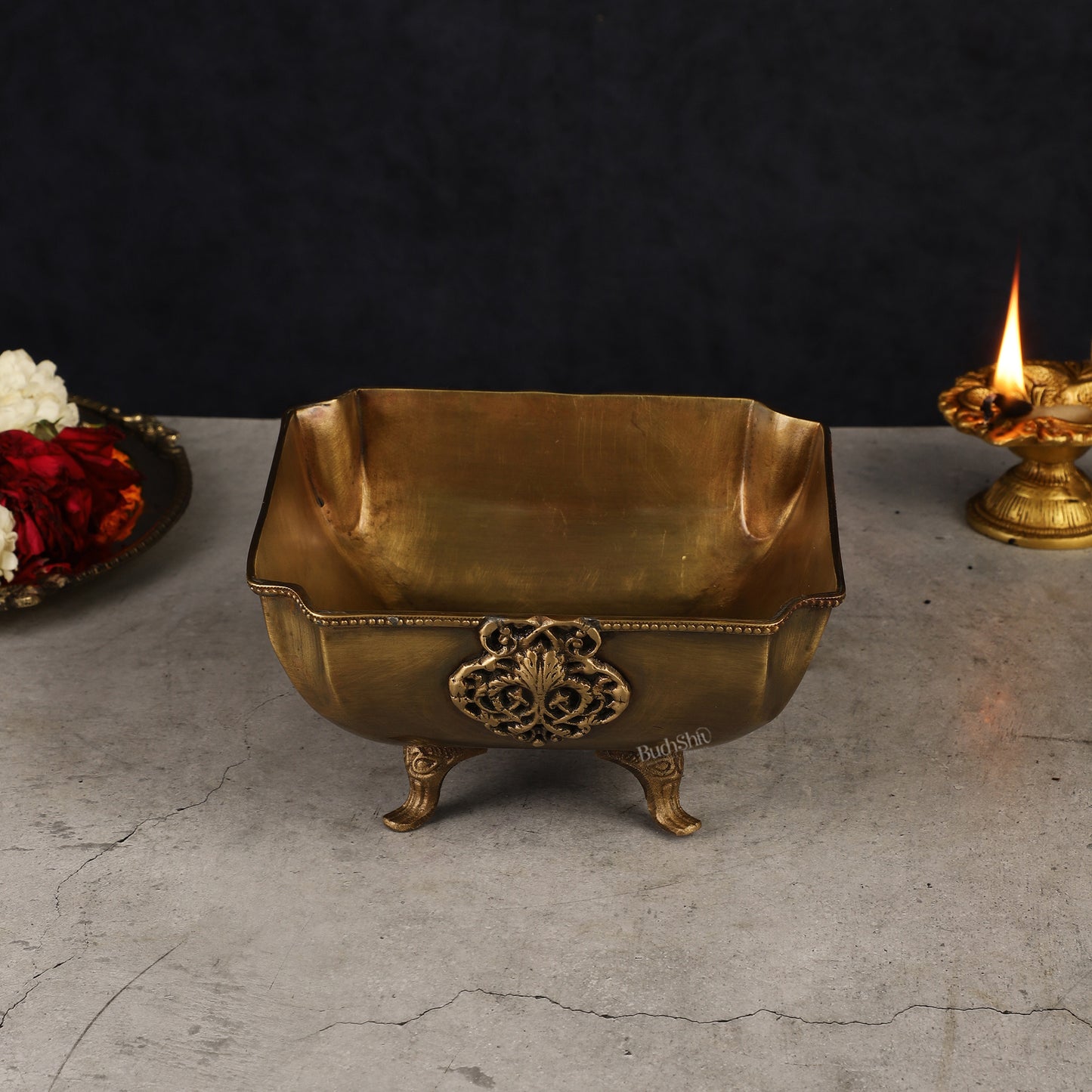 Pure Brass Square Shape Urli Multipurpose Bowl - Elegant and Versatile Decor