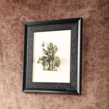 Pure Brass Superfine Ardhanarishwara Hanging on Wooden Frame - 9.5 Inch