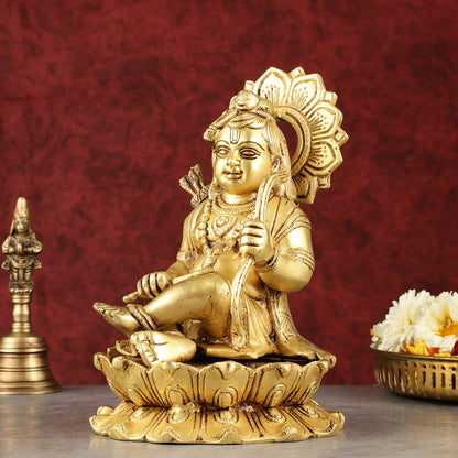 Pure Brass Ram Lalla Seated on Lotus Idol - 9" matte gold