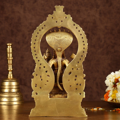 Pure Brass Vishnu Lakshmi Seated on Sheshanaaga Idol 10 inch