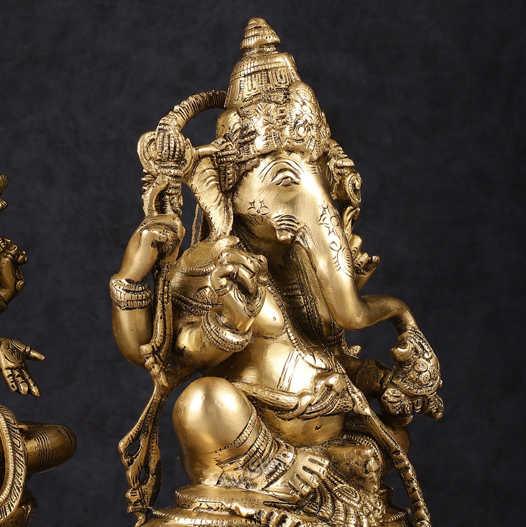 Finely Crafted Pure Brass Ganesh Lakshmi Idol Set 10"