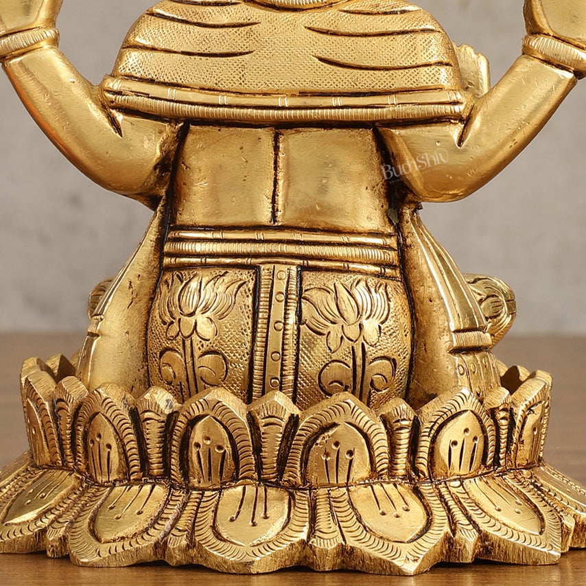 Pure Brass Handcrafted Lord Ganesha on Lotus Idol - 6 in Height