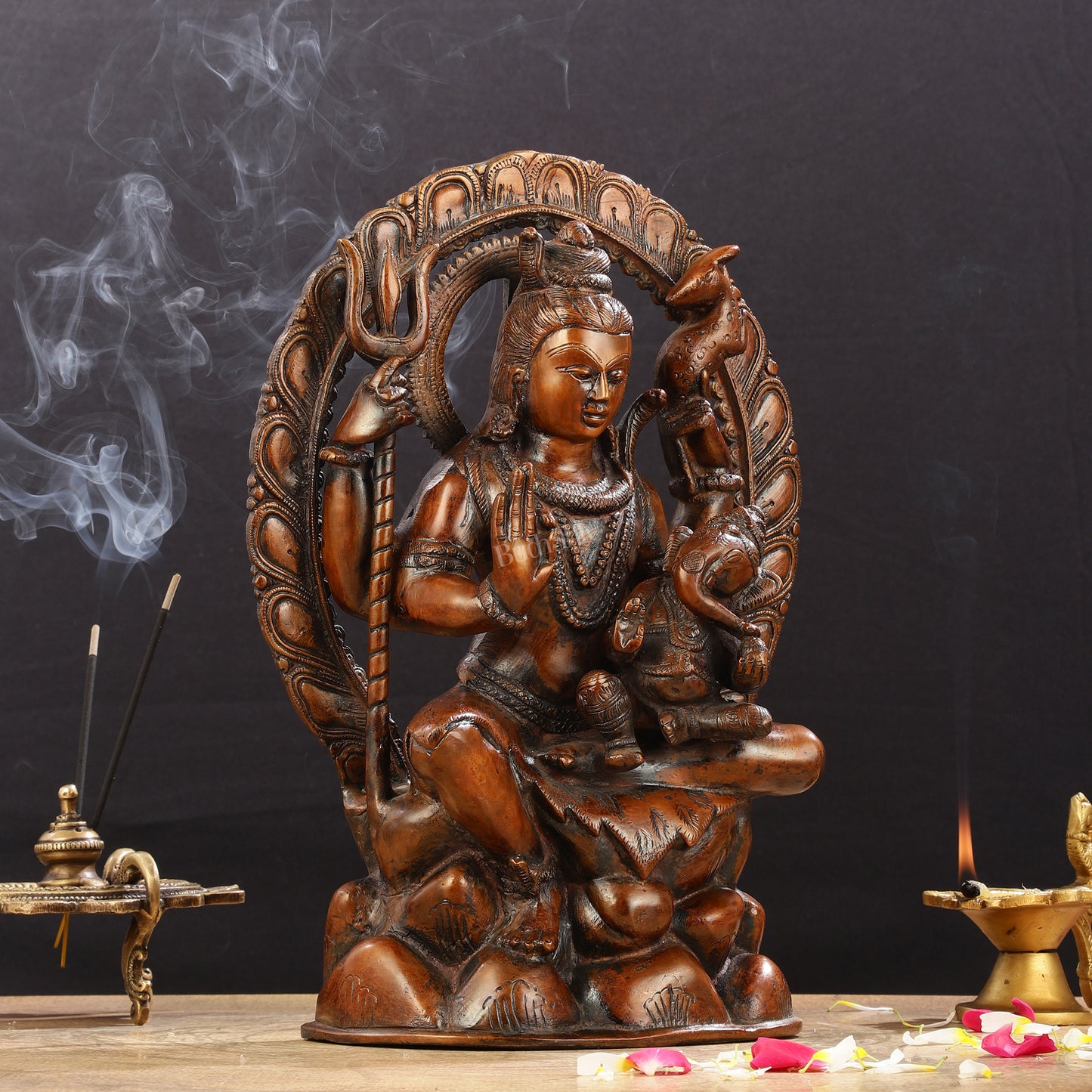 Pure Brass Lord Ganesha Seated on Lord Shiva's Lap Statue - 12-Inch