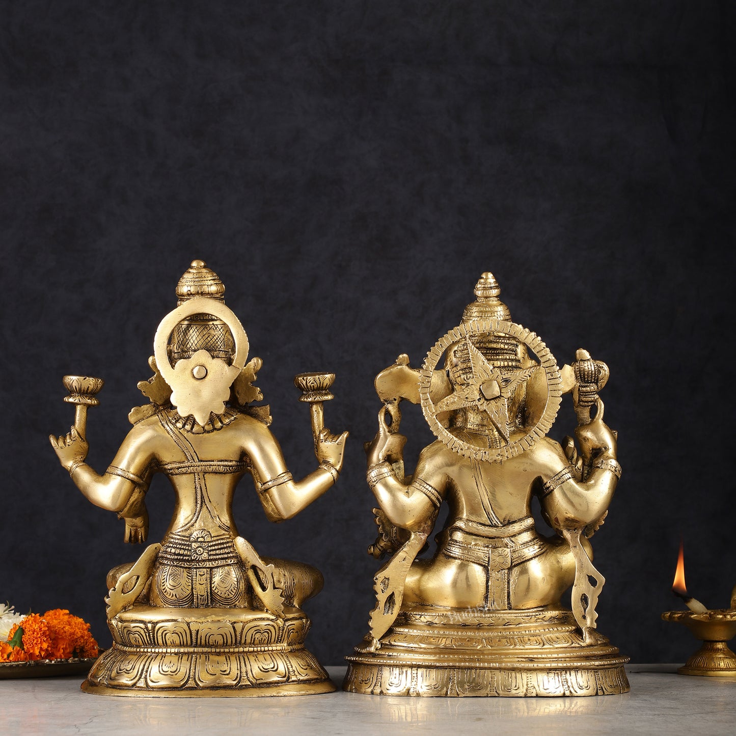 Finely Crafted Pure Brass Ganesh Lakshmi Idol Set 10"