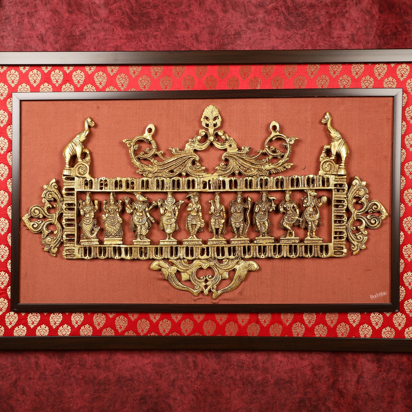 Pure Brass Dashavatar Wall Hanging on Wooden Frame with Premium Fabric | 21.5 Inch Height