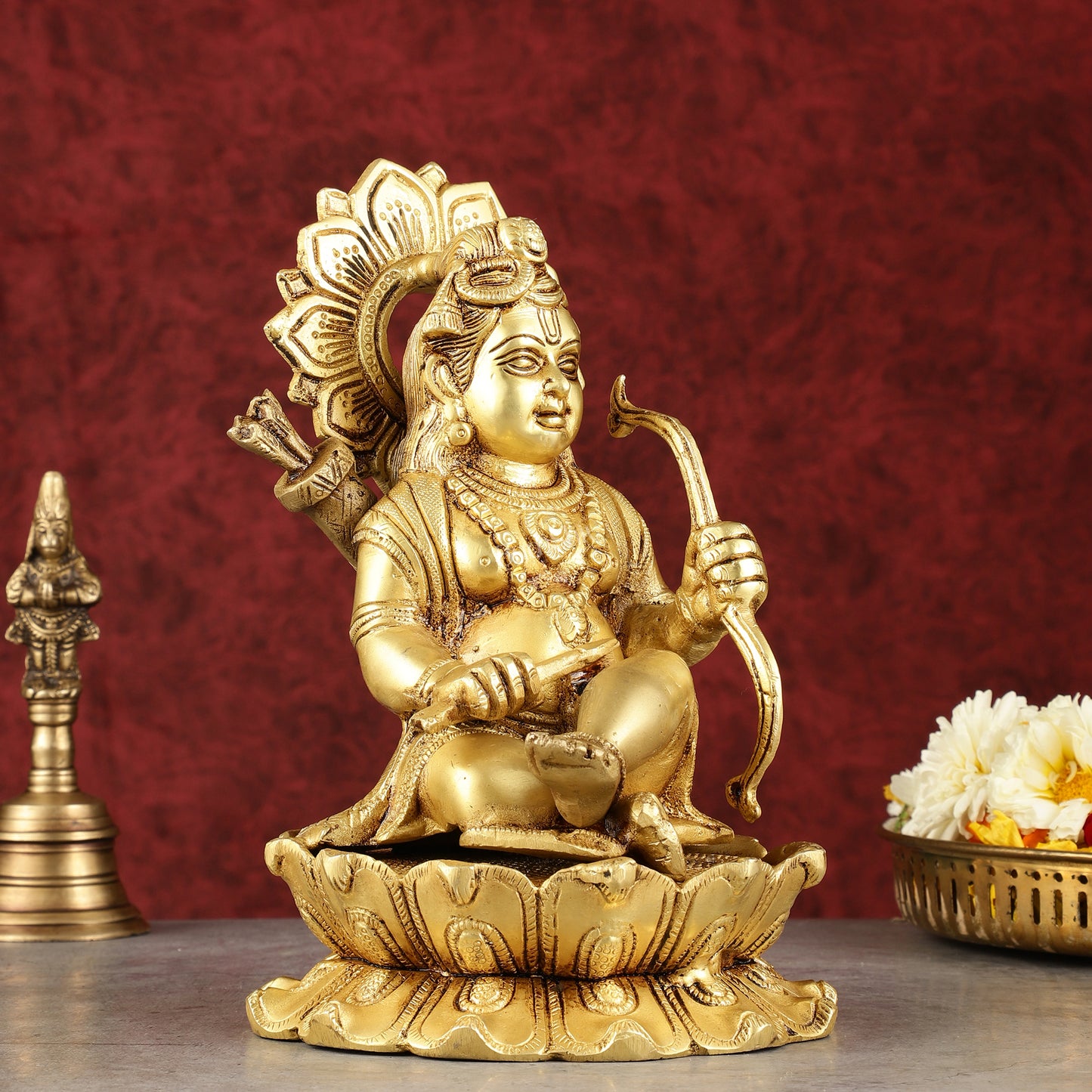 Pure Brass Ram Lalla Seated on Lotus Idol - 9" matte gold