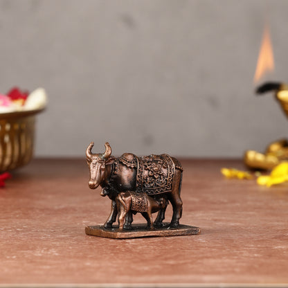 Pure Copper kamdhenu Gomatha Vigaraha - (Cow with Calf Idol), (1.5")