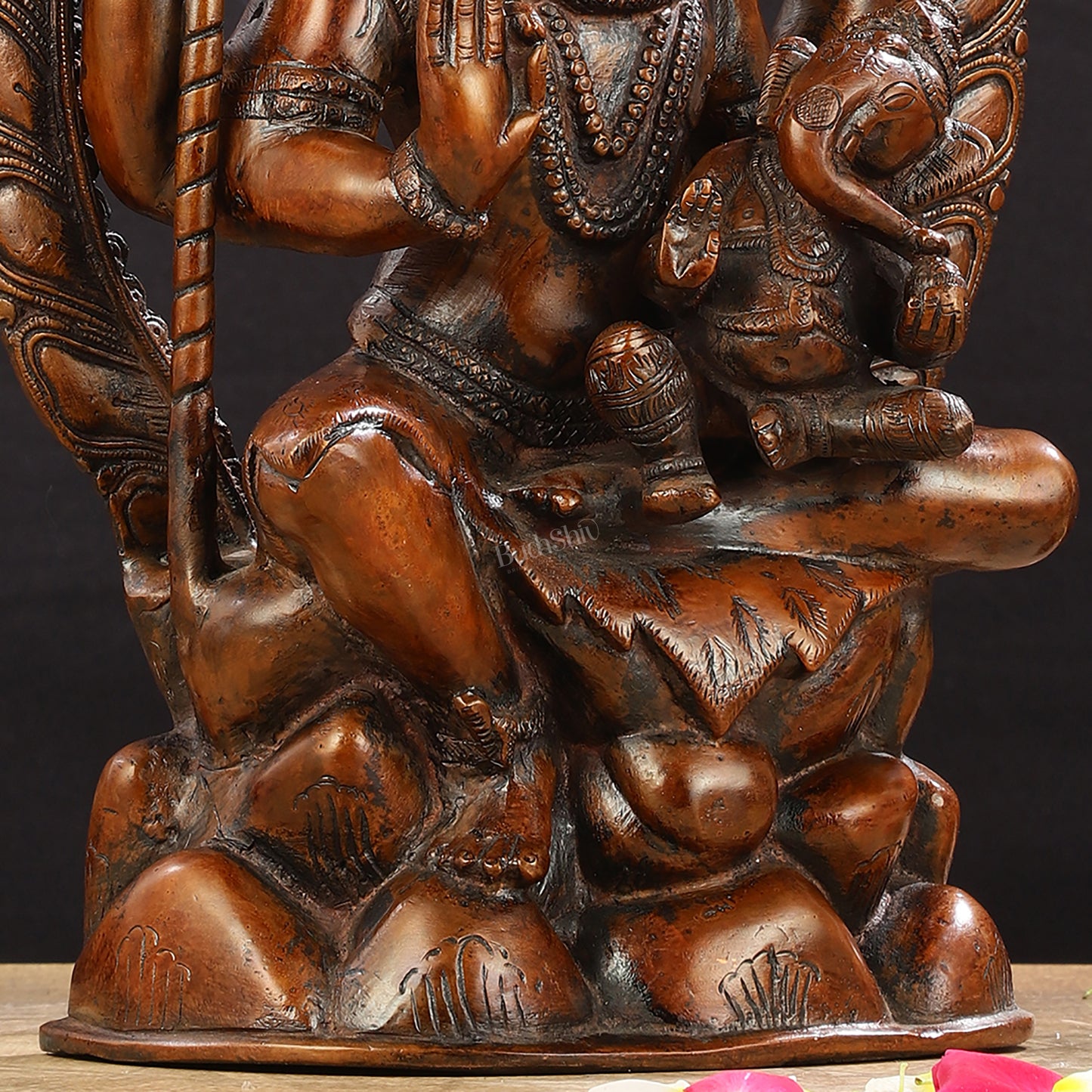 Pure Brass Lord Ganesha Seated on Lord Shiva's Lap Statue - 12-Inch