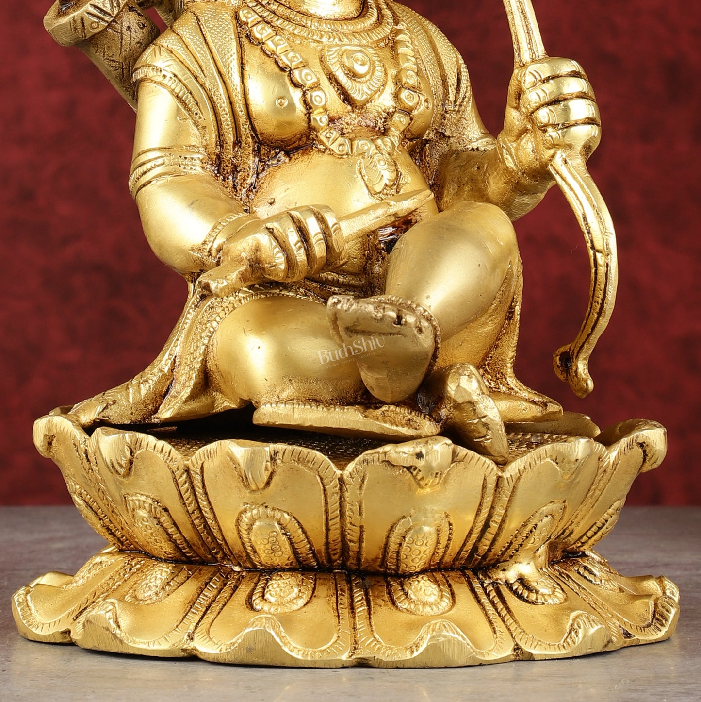 Pure Brass Ram Lalla Seated on Lotus Idol - 9" matte gold