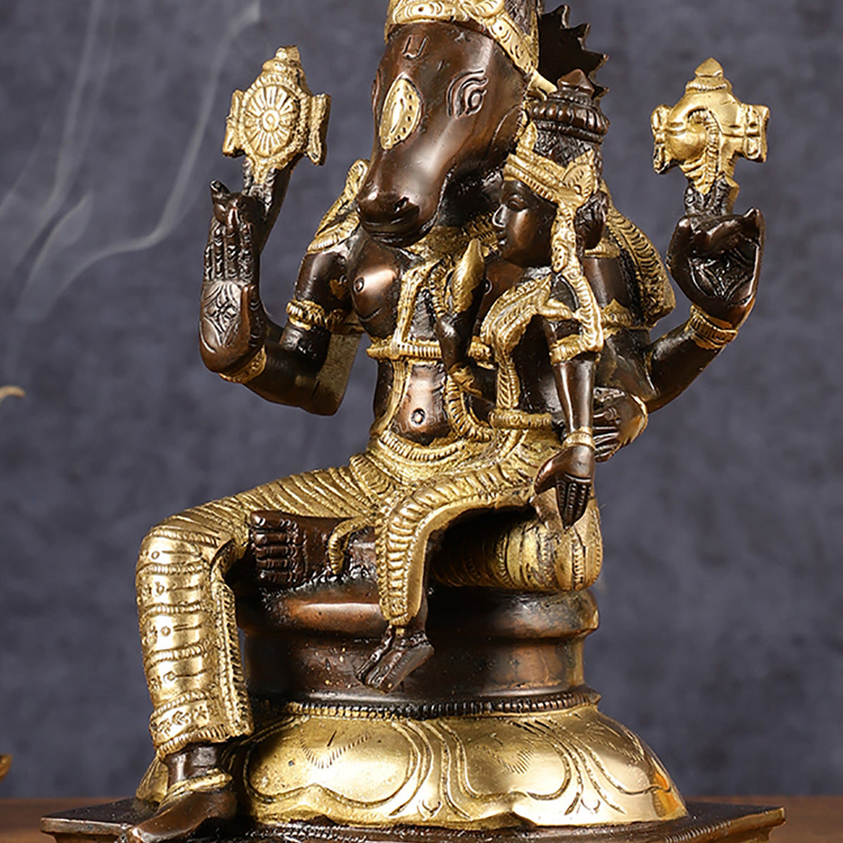 Brass Hayagriva Lakshmi idol 9" Antique duel tone