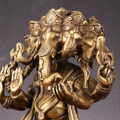 Brass Dancing Panchmukhi Ganesha Statue - 15 Inch tall