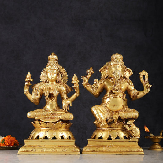 Brass Ganesh Lakshmi Pair - 12 inch