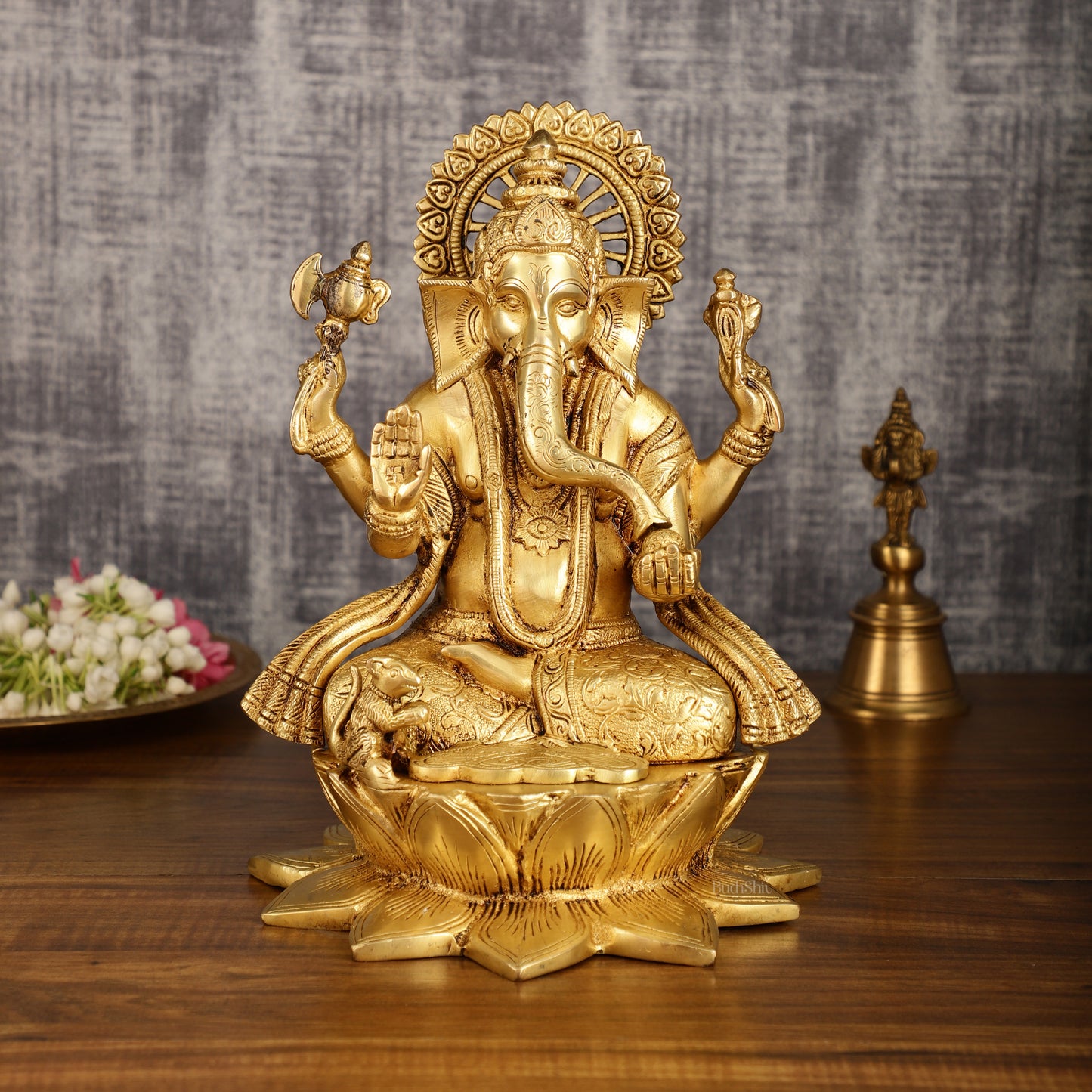 Pure Brass Lord Ganesha on Lotus Base | 11 Inch Height | Elegant Design