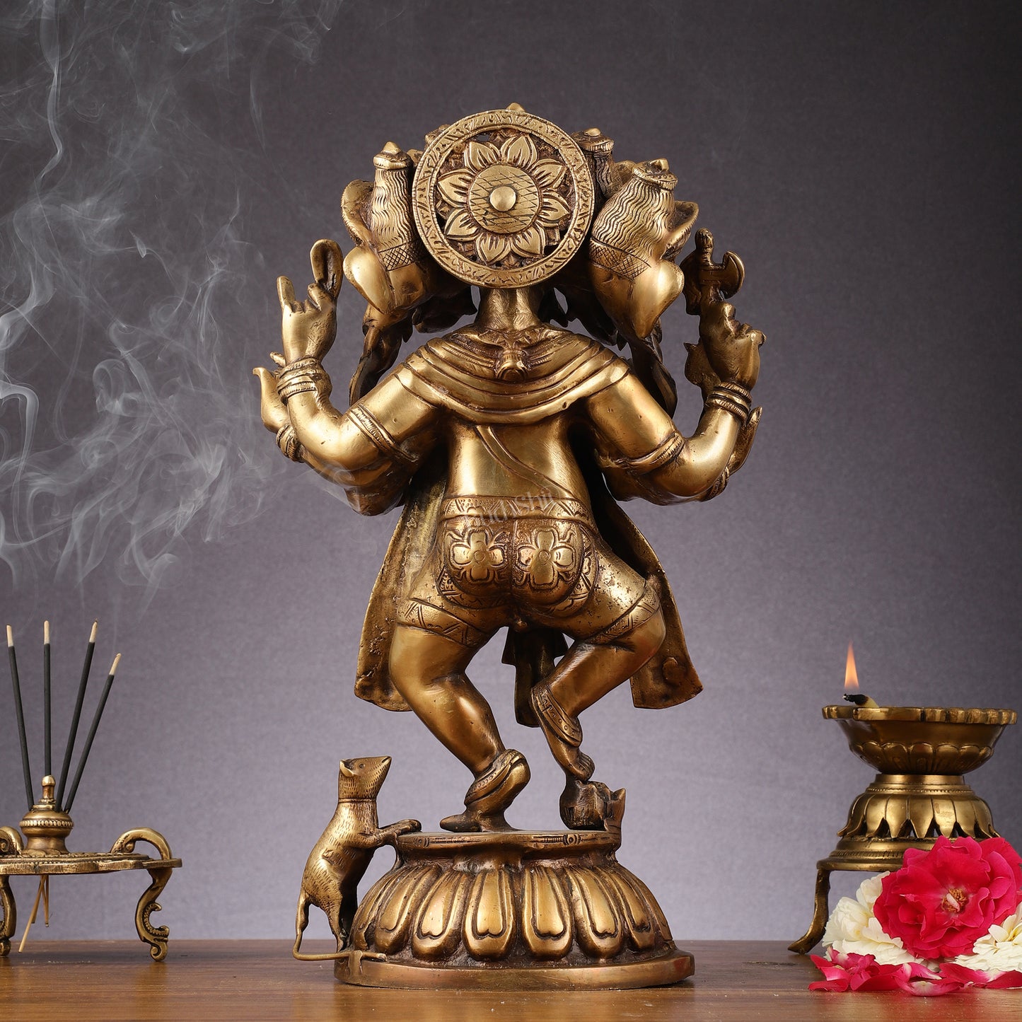 Brass Dancing Panchmukhi Ganesha Statue - 15 Inch tall