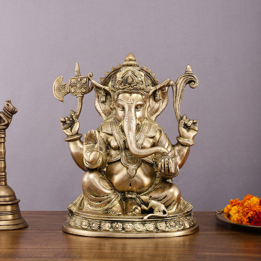 Superfine Brass Ganesha Statue - 12" Divine Blessings