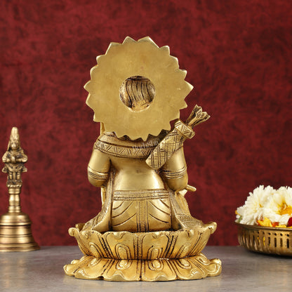 Pure Brass Ram Lalla Seated on Lotus Idol - 9" matte gold