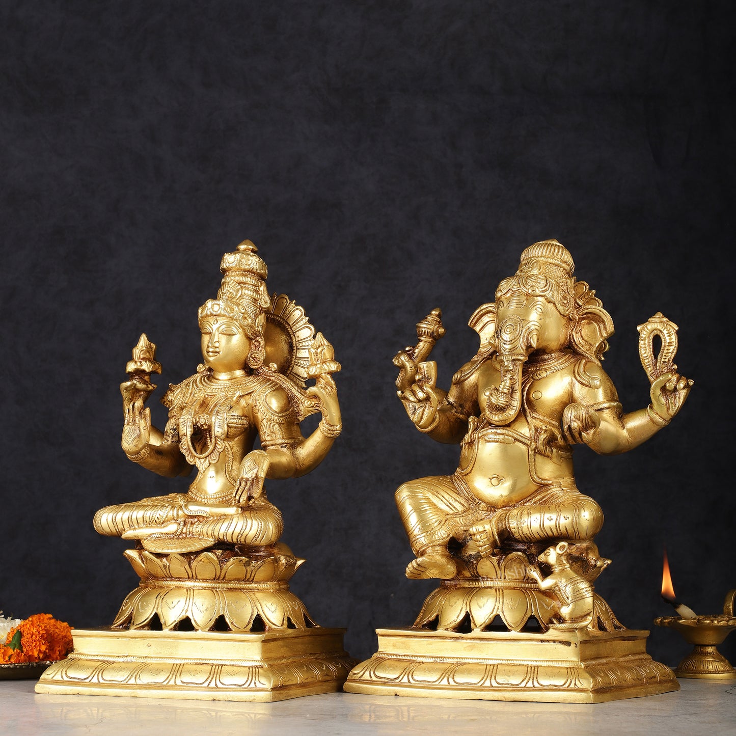 Brass Ganesh Lakshmi Pair - 12 inch