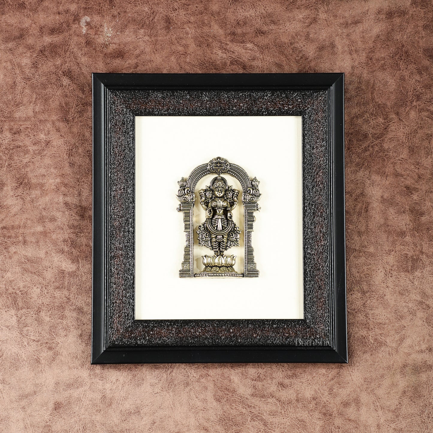 Pure Brass Superfine Standing Lakshmi Hanging on Wooden Frame - 9.5 Inch