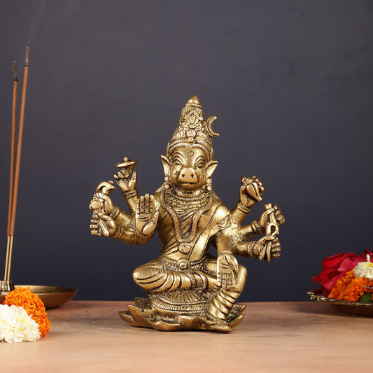 Brass Varahi amman statue 6" matte gold