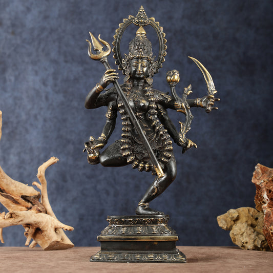 Indonesian Bronze Rare Dancing Mahakali Ma Statue | Height: 16.5 inch black edition