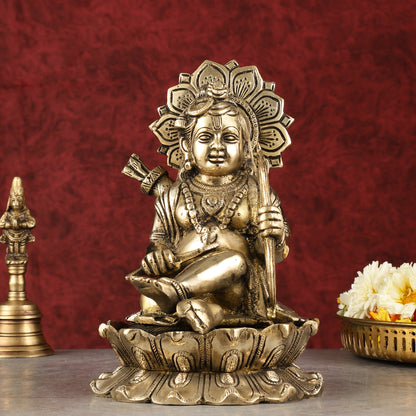 Pure Brass Ram Lalla Seated on Lotus Idol - 9" shine gold