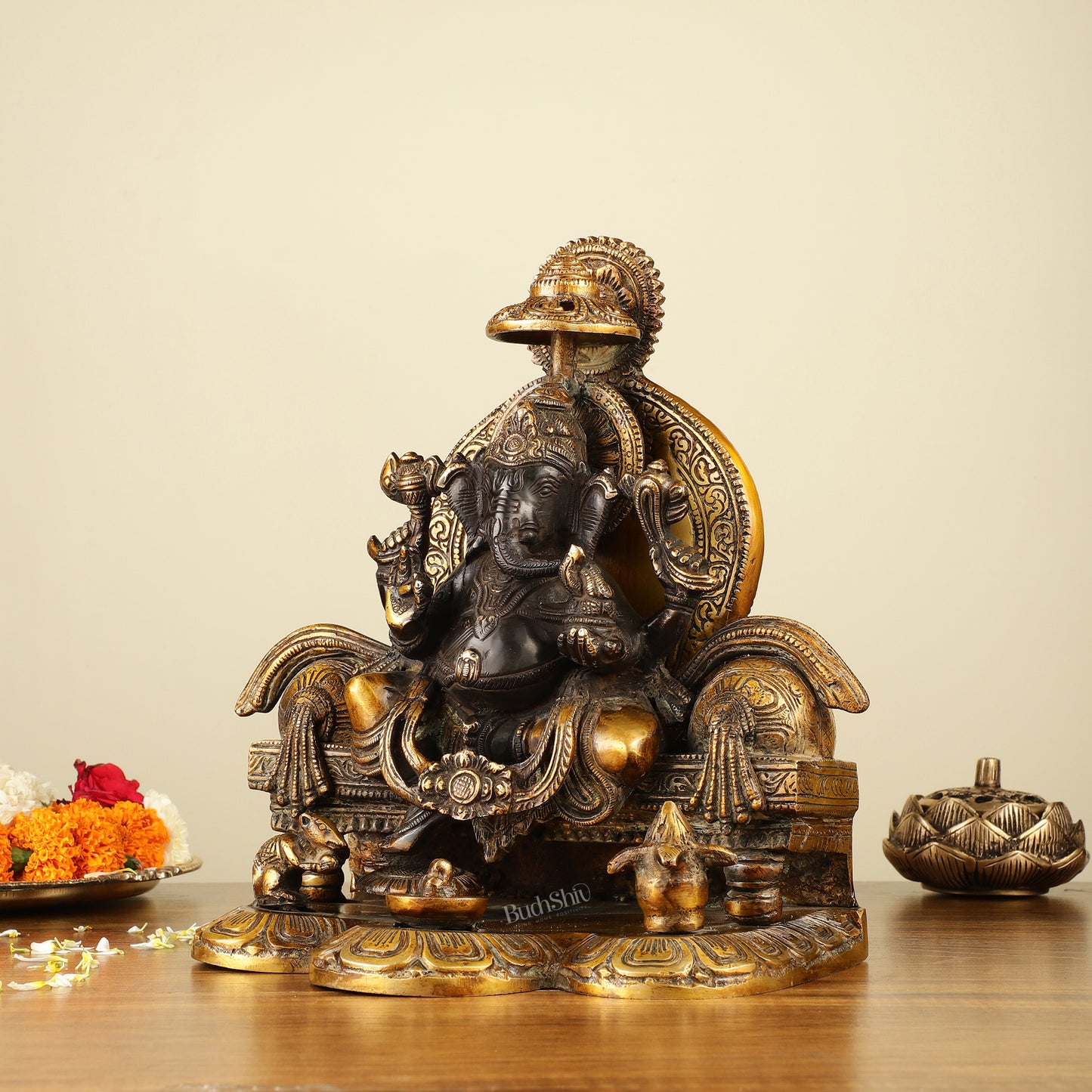 Fine Brass Handcrafted Lord Ganesha Statue - Black 10"