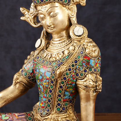 Brass Indra Dev Murti with Stonework - 9.5"