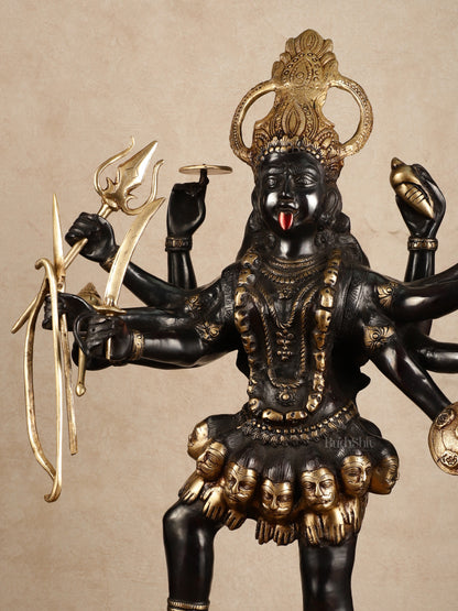 Brass Large Kali Mata Sculpture Black Edition | 33x18x9 Inch