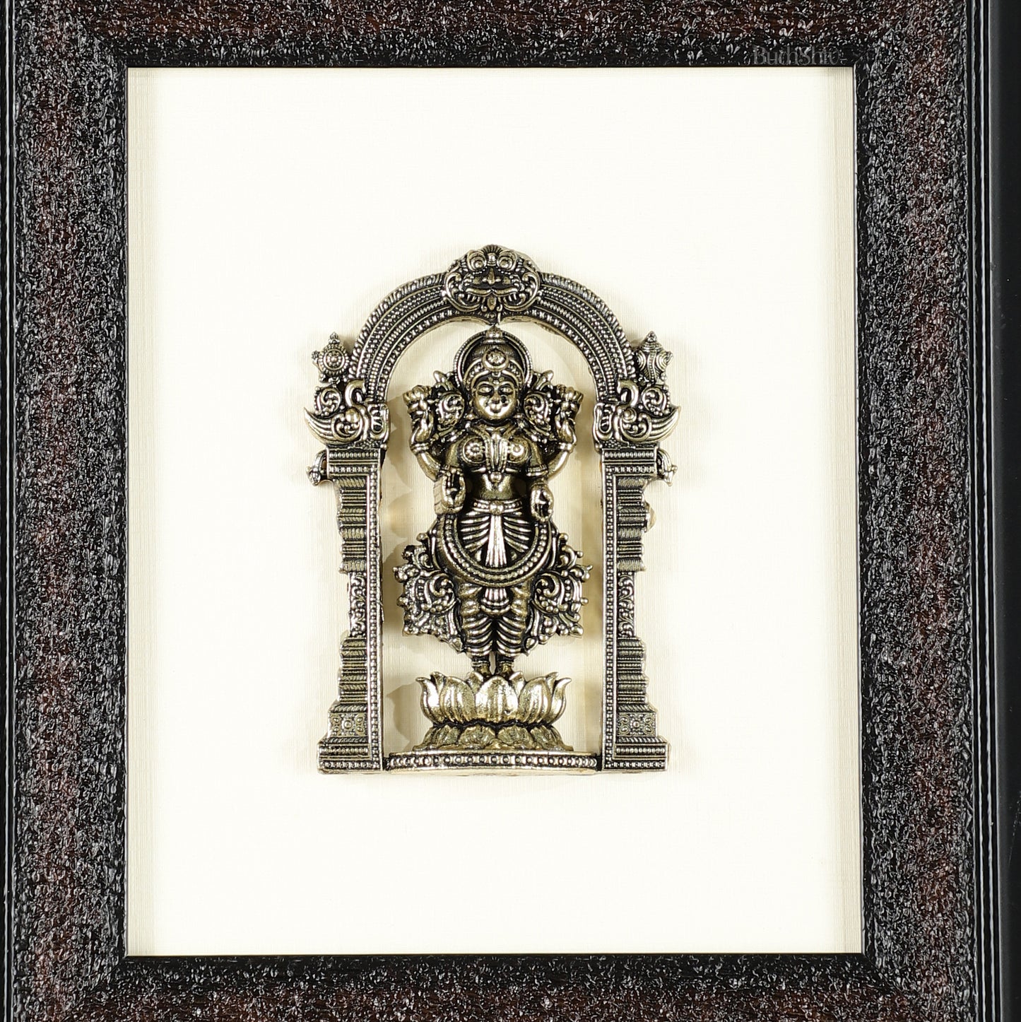 Pure Brass Superfine Standing Lakshmi Hanging on Wooden Frame - 9.5 Inch