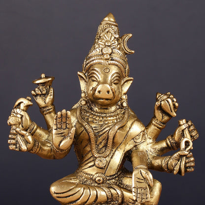 Brass Varahi amman statue 6" matte gold