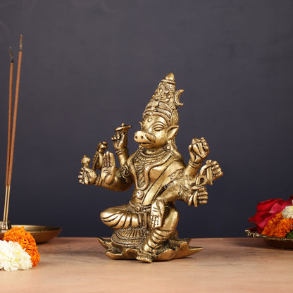 Brass Varahi amman statue 6" matte gold