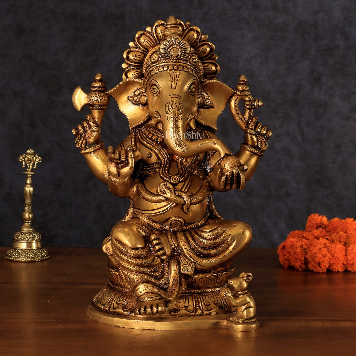 Pure Brass Ganesha Statue - 11 Inch