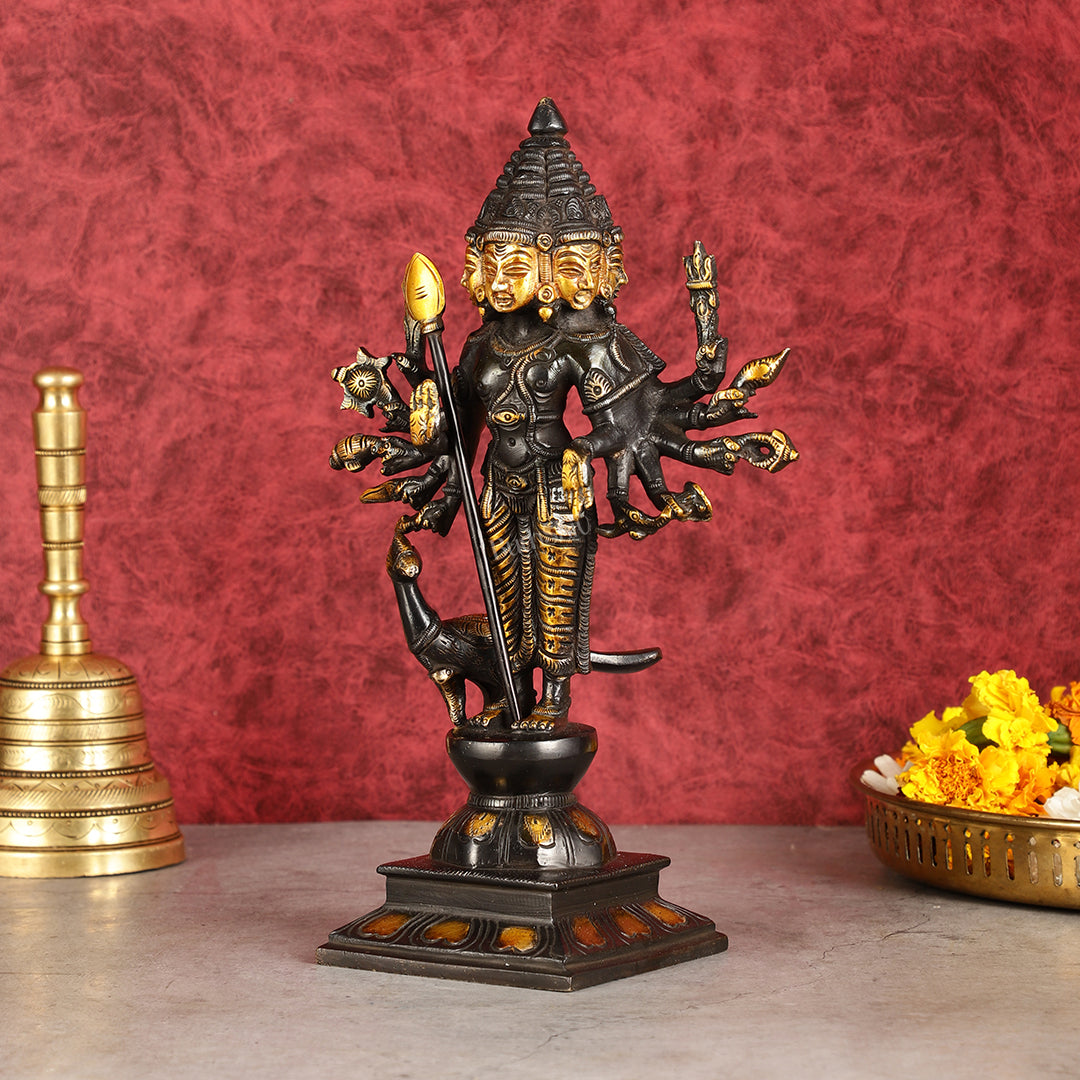 Pure Brass Shanmugar Murugan Idol with Six Heads 10.5 inch