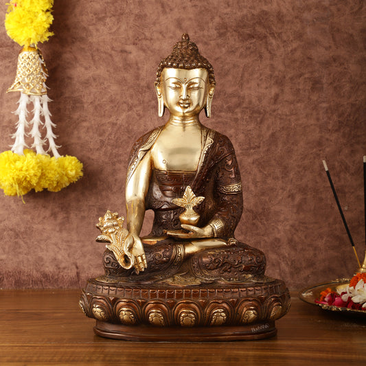 Pure Brass Superfine Dual Tone Medicine Buddha Statue - 12.5"